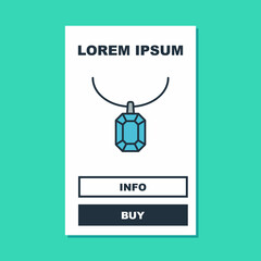 Filled outline Pendant on necklace icon isolated on turquoise background. Vector