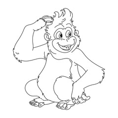 monkey line art coloring page vector illustration