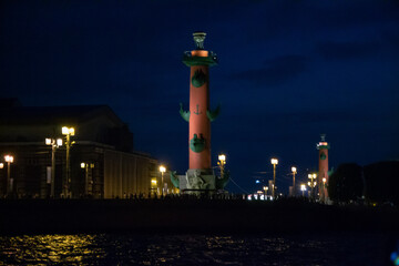 Fototapeta na wymiar View of the Spit of Vasilievsky Island in St. Petersburg at night