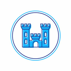 Filled outline Castle icon isolated on white background. Medieval fortress with a tower. Protection from enemies. Reliability and defense of the city. Vector