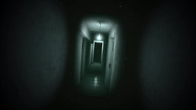 Dark hall of room in motel, motion horror, mystical and Halloween style background