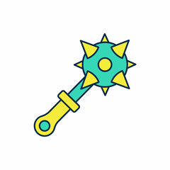 Filled outline Medieval chained mace ball icon isolated on white background. Morgenstern medieval weapon or mace with spikes. Vector