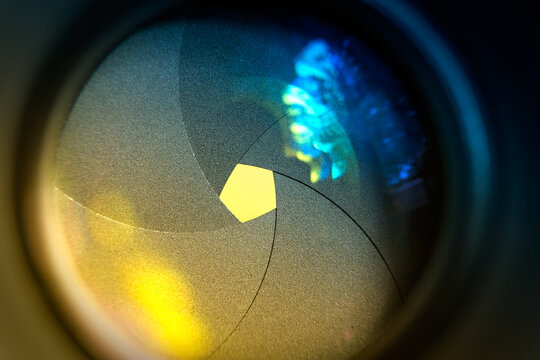 Diaphragm of a camera lens aperture.