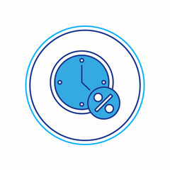 Filled outline Clock and percent discount icon isolated on white background. Vector