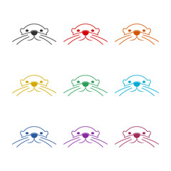 Otter head icon isolated on white background, color set