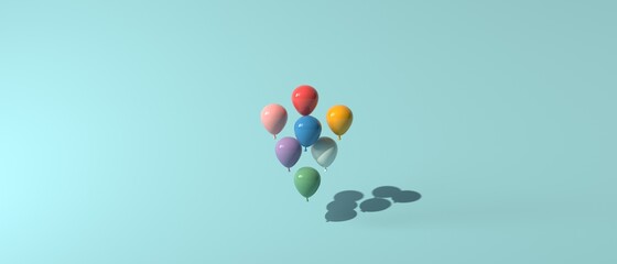 Floating balloons on a colored background - 3D render