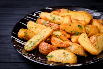 Baked Peasant potatoes served with sea salt and fresh dill. Large fried Potato pieces served on...