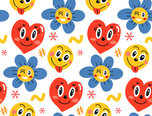 Abstract shapes, funny comic doodles seamless pattern. Trendy modern endless texture, background, wallpaper. Vector illustration