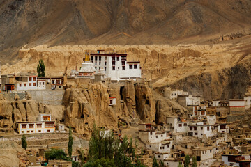 Lamayuru monastery with view of moonland in background,Ladakh,Jammu and Kashmir, India - obrazy, fototapety, plakaty