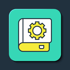 Fototapeta premium Filled outline User manual icon isolated on blue background. User guide book. Instruction sign. Read before use. Turquoise square button. Vector