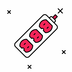 Filled outline Electric extension cord icon isolated on white background. Power plug socket. Vector