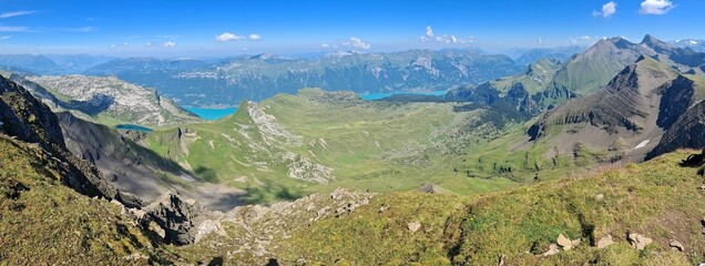 Fototapeta na wymiar View on the Brienz lake and Thun lake in Switzerland on a sunny day