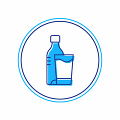 Filled outline Bottle of water with glass icon isolated on white background. Soda aqua drink sign. Vector
