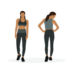 Two slender female characters in sportswear together on a white background