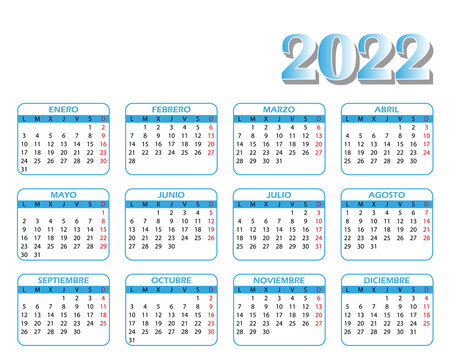Calendar 2022 template. Blue, white and black colors. Monthly design Vector. Week start on Monday