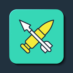 Filled outline Crossed bullet with arrow icon isolated on blue background. Turquoise square button. Vector