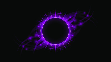 Sun Eclipse Purple Fire Dark Background Vector Moon Design Style Space Science Glow Light