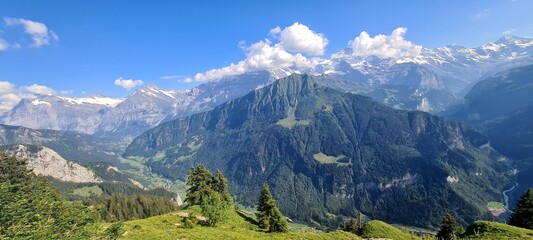Naklejka na ściany i meble Mountain panorama during a hike in Grindelwald in Berner Oberland, Switzerland