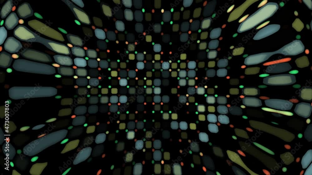 Poster abstract distorted animated pattern with glowing elements. simple animation in seamless loop geometr