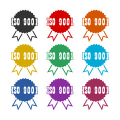 ISO 9001 icon isolated on white background, color set