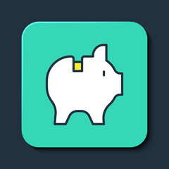 Filled outline Piggy bank icon isolated on blue background. Icon saving or accumulation of money, investment. Turquoise square button. Vector
