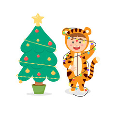 A boy in a tiger costume, symbol 2022