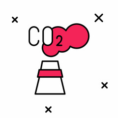 Filled outline CO2 emissions in cloud icon isolated on white background. Carbon dioxide formula, smog pollution concept, environment concept. Vector