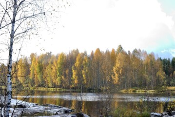 Fishing on wild forest lakes and rivers, nature.