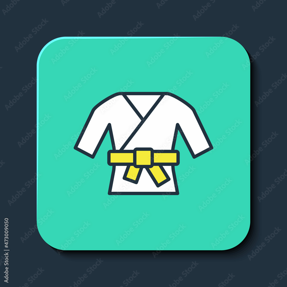 Poster Filled outline Kimono icon isolated on blue background. Chinese, Japanese, Korean, Vietnamese wearing national costumes, kimono. Traditional Asian costumes. Turquoise square button. Vector