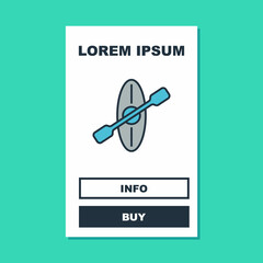 Filled outline Kayak and paddle icon isolated on turquoise background. Kayak and canoe for fishing and tourism. Outdoor activities. Vector