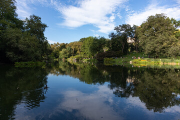 Fototapeta na wymiar Central Park Pond with a Reflection during the Summer in New York City