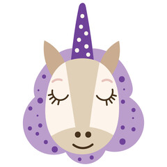 Magical Baby Unicorn Face. Vector illustration.