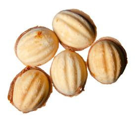 Nuts with condensed milk on white background isolation, top view
