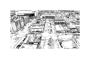 Building view with landmark of Lincoln is the 
city in Nebraska. Hand drawn sketch illustration in vector.