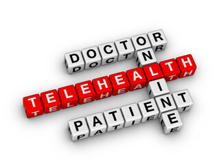 Virtual Visit Telehealth Doctor and Patient. High quality 3d crossword puzzle on white background.