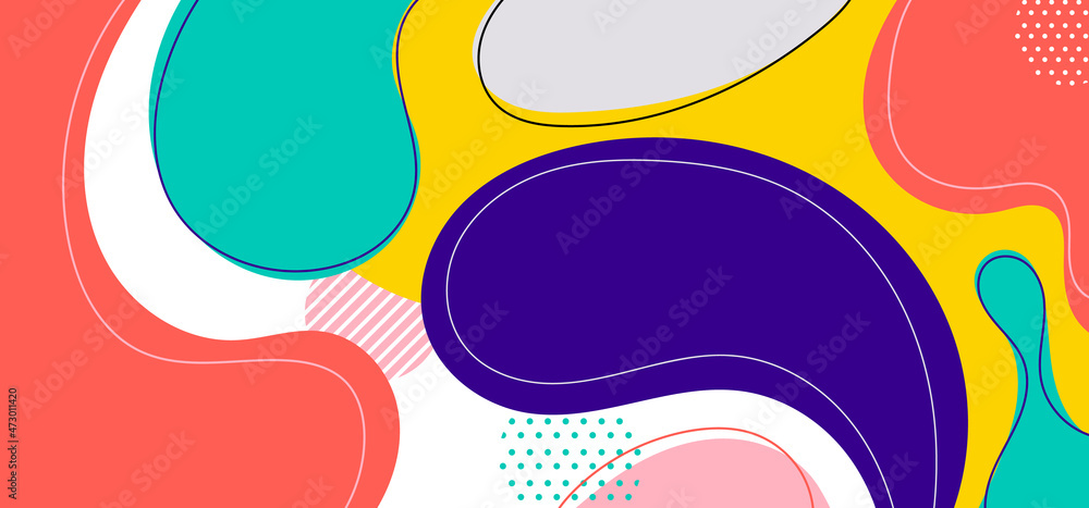 Poster abstract trendy organic shape composition amorphous forms and lines with circles geometric elements 