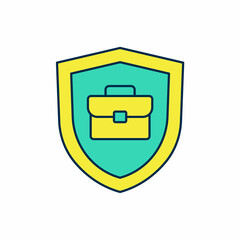 Filled outline Briefcase with shield icon isolated on white background. Insurance concept. Security, safety, protection, protect concept. Vector