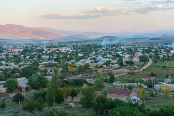 Obraz premium Panoramic view of Stepanavan town at sunset, Armenia