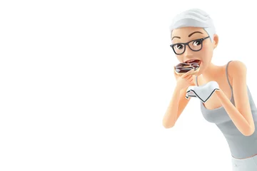 Foto op Plexiglas 3d portrait senior woman eating donut © 3Dmask