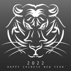 Tiger Head line isolated on black  background in Happy Chinese new year 2022 , illustration Vector EPS 10