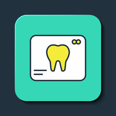 Filled outline X-ray of tooth icon isolated on blue background. Dental x-ray. Radiology image. Turquoise square button. Vector