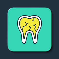 Filled outline Broken tooth icon isolated on blue background. Dental problem icon. Dental care symbol. Turquoise square button. Vector