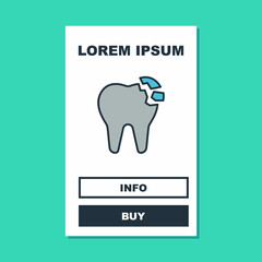 Filled outline Broken tooth icon isolated on turquoise background. Dental problem icon. Dental care symbol. Vector