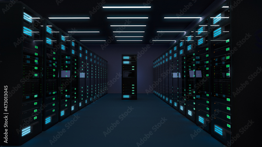 Wall mural illustration of a data center with servers turned on. artificial intelligence. internet. computer. n