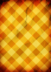 Fototapeta na wymiar Yellow crumpled diagonal tartan paper background.