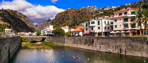 Fototapeta na wymiar Ribeira Brava - charming touristic town and resort in south part of Madeira island. Portugal travel