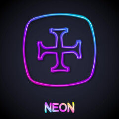 Glowing neon line Crusade icon isolated on black background. Vector