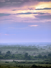 Obraz premium Example for tonal perspective from a high point of view. Haze over a provincial town