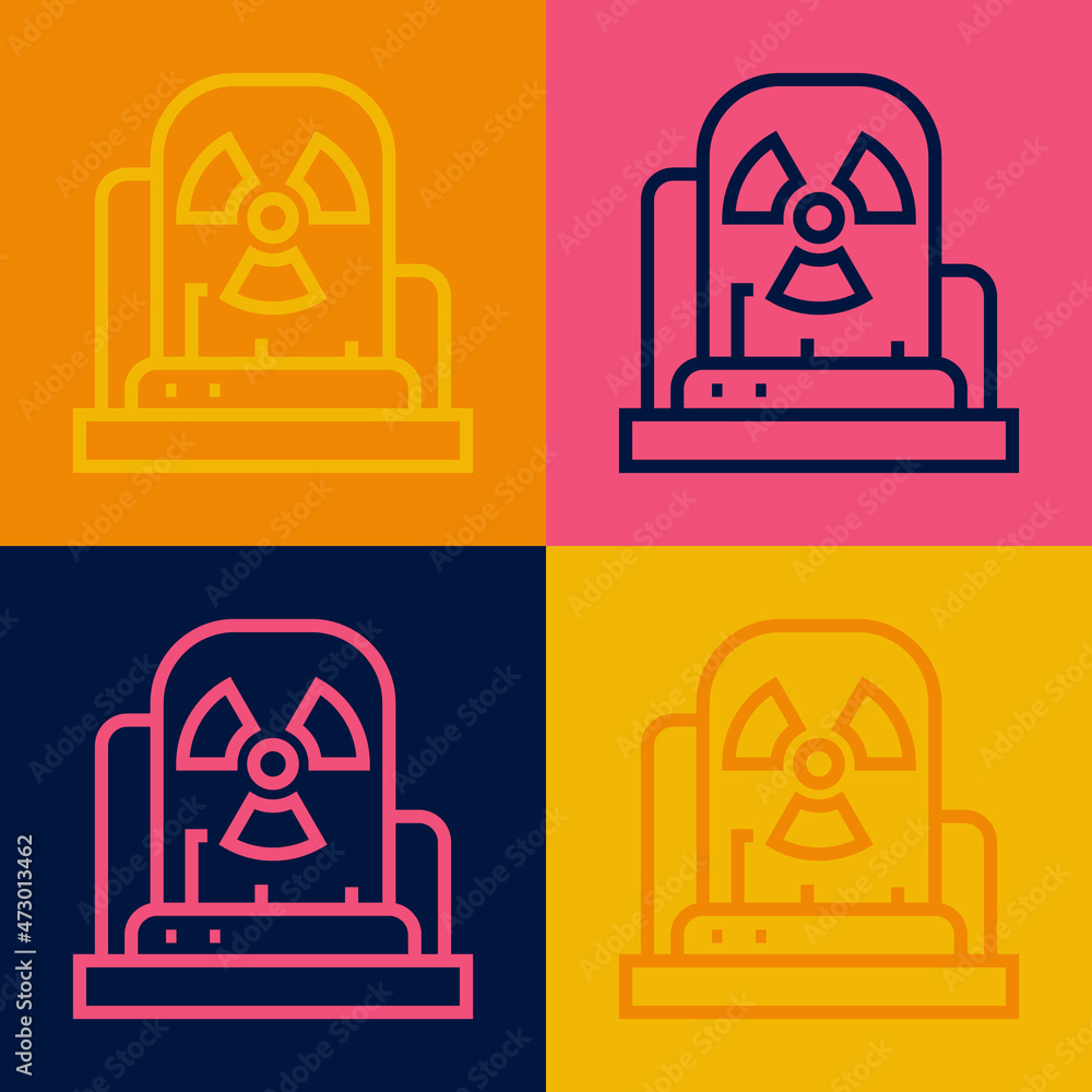 Poster pop art line radioactive warning lamp icon isolated on color background. vector