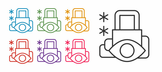 Set line Cyber security icon isolated on white background. Closed padlock on digital circuit board. Safety concept. Digital data protection. Set icons colorful. Vector